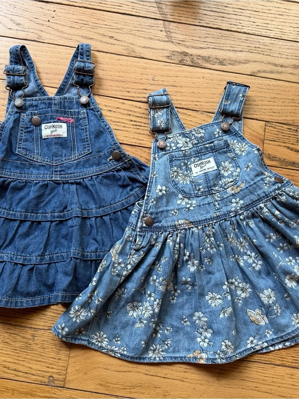 OshKosh B'gosh Girls Denim Overall Skirts in Dark and Light Blue